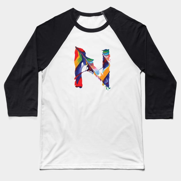 Colorful Painted Initial Letter N Baseball T-Shirt by Artifyio